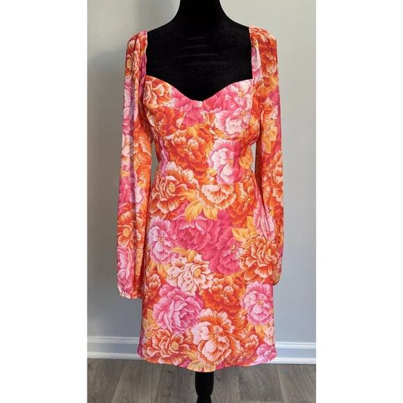 Steve Madden Women's Floral Long Sleeve Mini Dress Sweetheart Neck Size‎ 8 NWOT - Picture 1 of 14